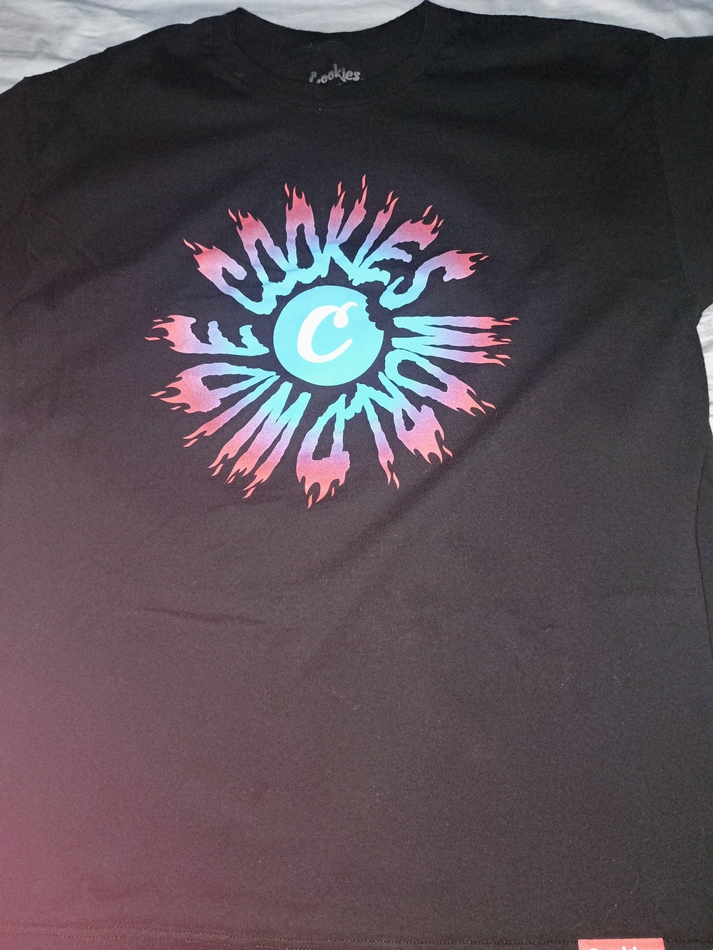 Cookies Black T-Shirt with Blue & Pink Flame Logo